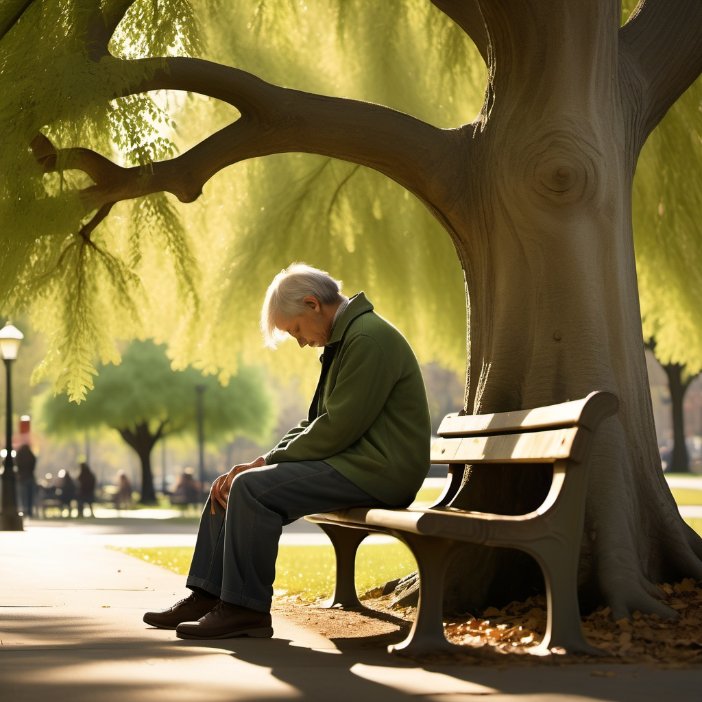 old man sitting alone on a bench.