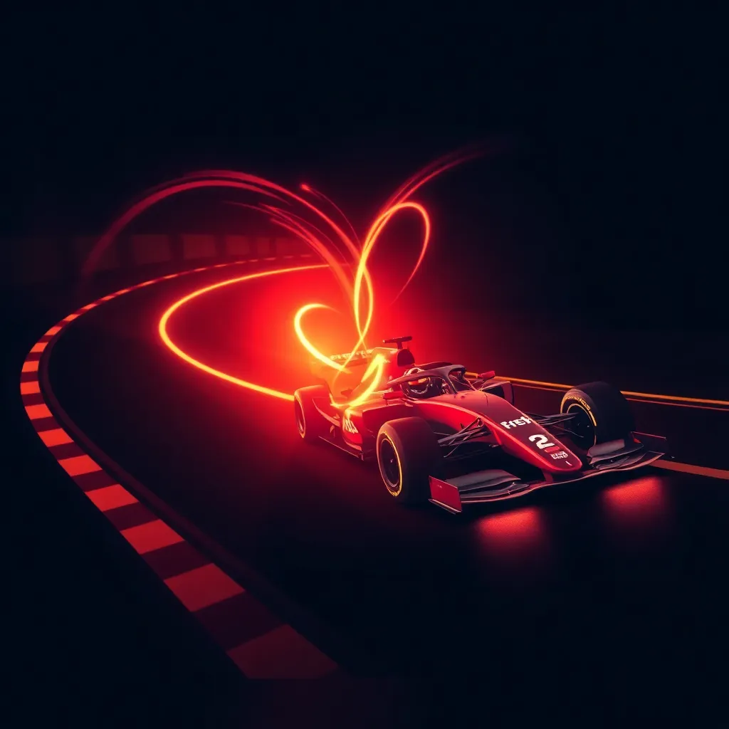 An artistic blend of a Formula 1 racetrack curving into a heart shape